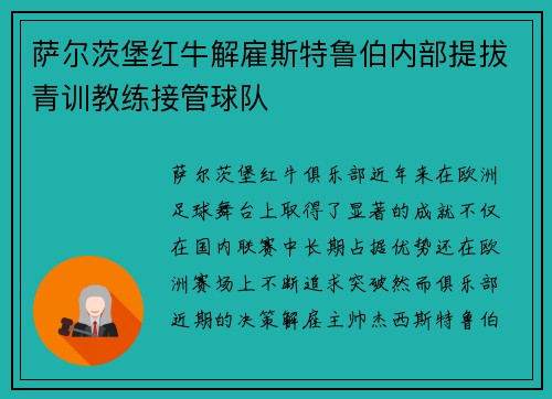 萨尔茨堡红牛解雇斯特鲁伯内部提拔青训教练接管球队 萨尔茨堡红牛解雇斯特鲁伯内部提拔青训教练接管球队